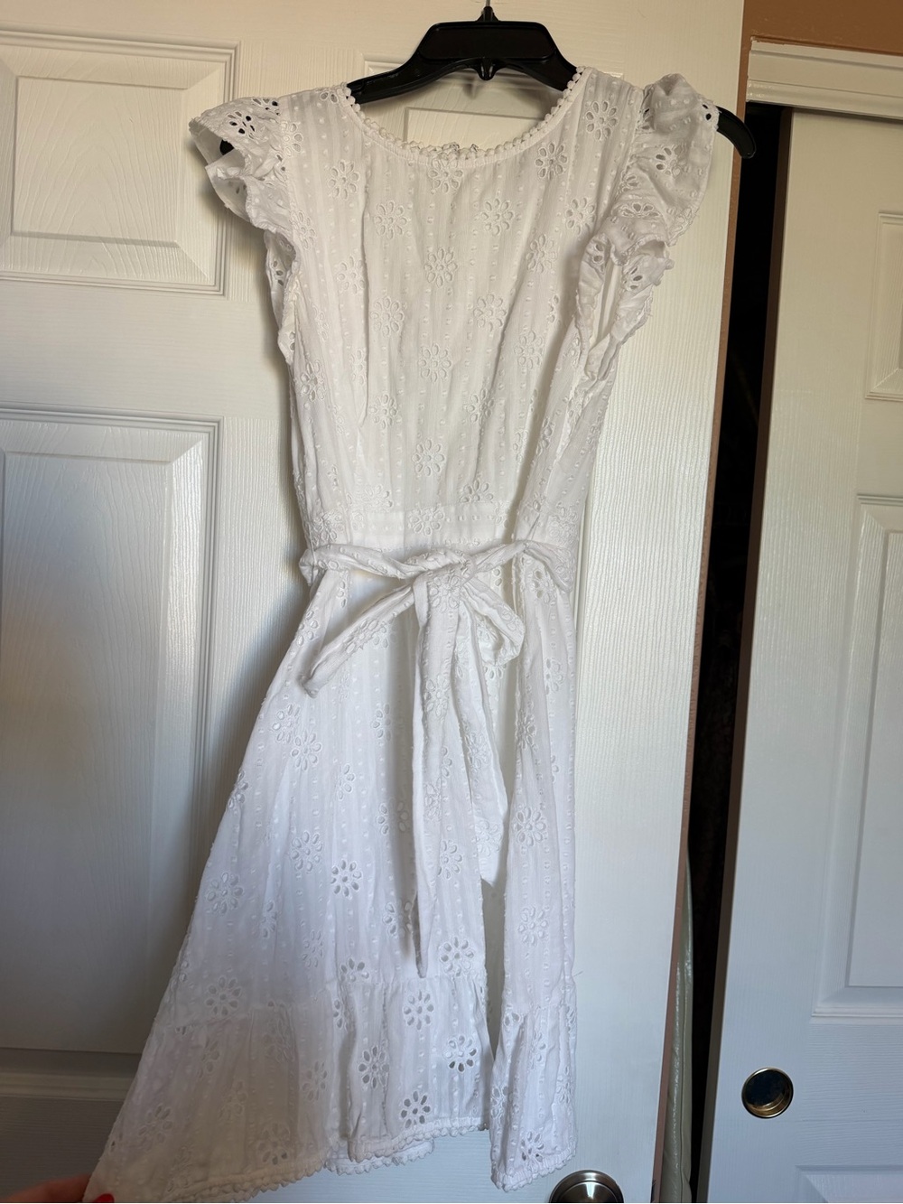 LOFT White Eyelet Midi Dress with Tie Waist